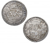 1711. Carlos III Pretendiente. Barcelona. 2 reales. A&C 32. Ag. 5,49 g. Bella. Brillo original. ESCASA. EBC+. Est.300.
