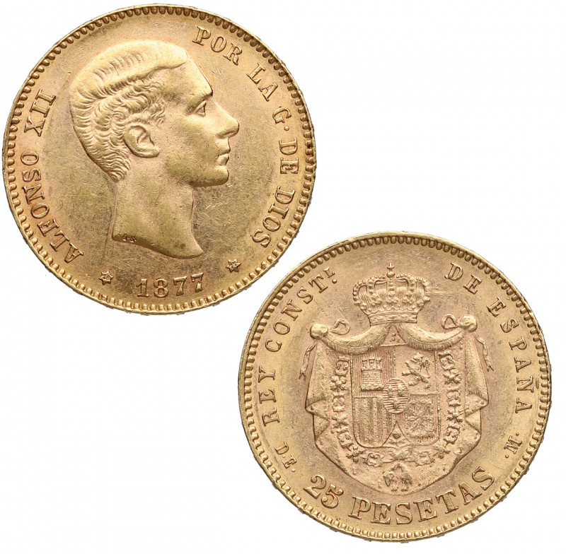 1877*77. Alfonso XII (1874-1885). Madrid. 25 Pesetas. DEM. A&C 68. Ag. 8,05 g. M...