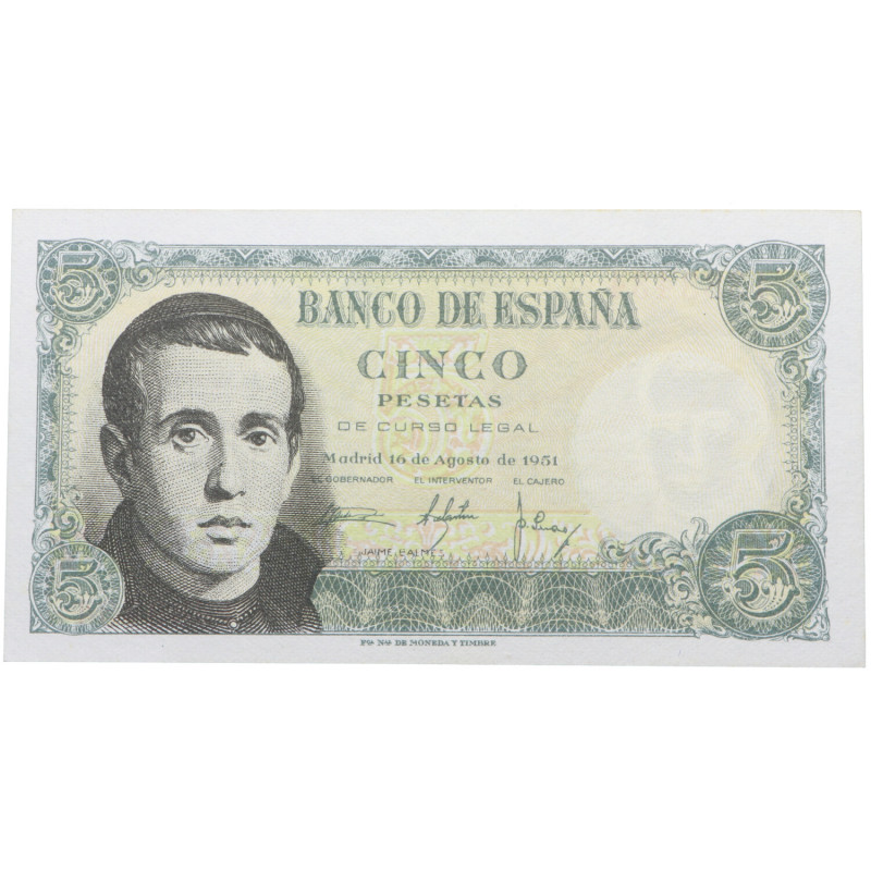 1951. Franco (1939-1975). SIN Serie. 5 pesetas. Apresto. Doblez central. Atracti...