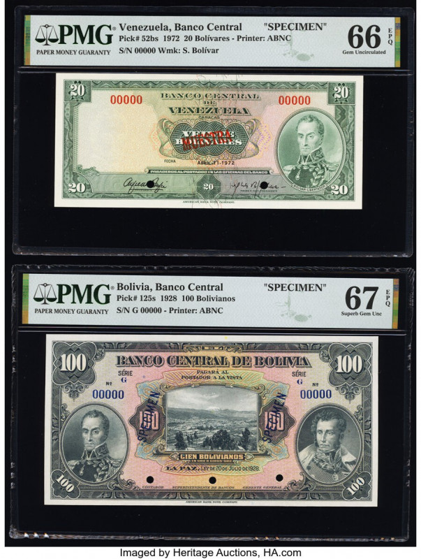 Bolivia Banco Central 100 Bolivianos 20.7.1928 Pick 125s Specimen PMG Superb Gem...