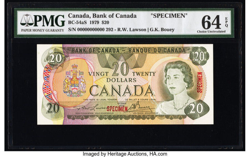 Canada Bank of Canada $20 1979 BC-54aS Specimen PMG Choice Uncirculated 64 EPQ. ...