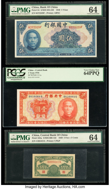 China Group Lot of 5 Examples PMG Choice Uncirculated 64 EPQ; Choice Uncirculate...