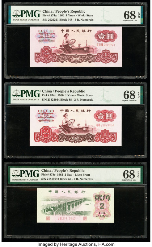 China People's Bank of China 1 (2) Yuan; 2 Jiao 1960 (2); 1962 Pick 874a; 874c; ...