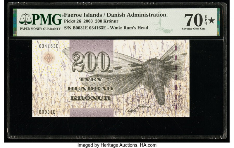 Faeroe Islands Foroyar 200 Kronur 2003 Pick 26 PMG Gem Uncirculated 70 EPQ S. 

...