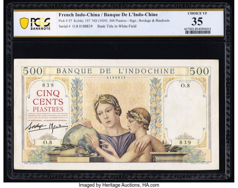 French Indochina Banque de l'Indo-Chine 500 Piastres ND (1939) Pick 57 PCGS Bank...