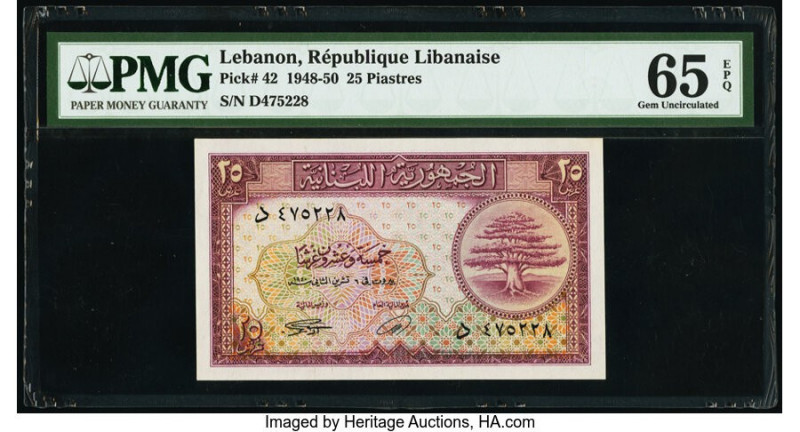 Lebanon Republique Libanaise 25 Piastres 1948-50 Pick 42 PMG Gem Uncirculated 65...