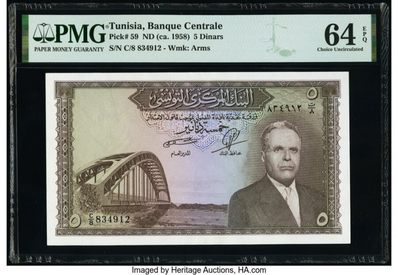 Tunisia Banque Centrale 5 Dinars ND (ca. 1958) Pick 59 PMG Choice Uncirculated 6...