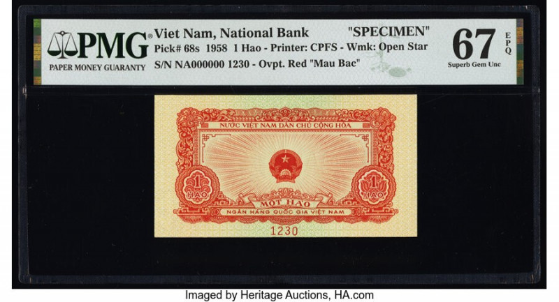 Vietnam National Bank of Viet Nam 1 Hao 1958 Pick 68s Specimen PMG Superb Gem Un...