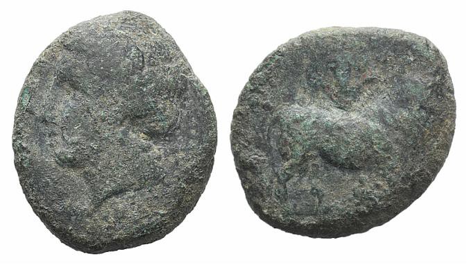 Campania, Cales(?), c. 265-240 BC. Æ (17mm, 4.36g, 9h). Laureate head of Apollo ...
