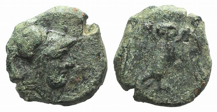 Northern Lucania, Velia, c. 2nd-1st century BC. Æ (13mm, 3.23g, 3h). Head of Ath...