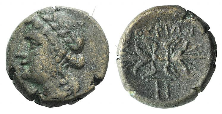Southern Lucania, Thourioi, c. 280-213 BC. Æ (14mm, 3.67g, 3h). Laureate head of...