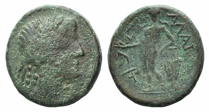 Sicily, Alaisa Archonidea, c. 208-186 BC. Æ (18mm, 4.88g, 12h). Laureate head of...