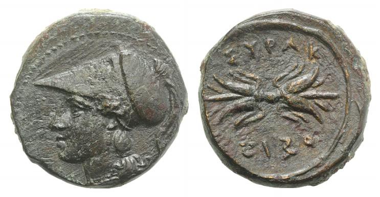 Sicily, Syracuse, c. 305-295 BC. Æ Trias (12mm, 2.32g, 11h), c. 304-289. Head of...