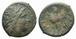 Sicily, Syracuse, c. 283-279 BC. Æ Litra (20mm, 6.54g, 3h). Laureate head of Zeus Hellanios r. R/ Eagle standing l. on thunderbolt. CNS II, 168; SNG A...