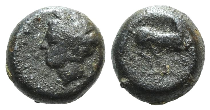 Sicily, Carthaginian Domain, c. 375-350 BC. Æ (9mm, 1.30g, 9h). Wreathed head of...
