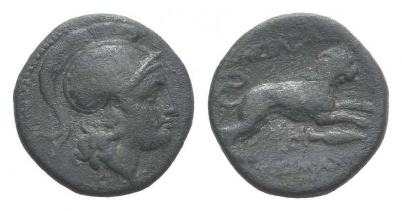 Kings of Thrace, Lysimachos (305-281 BC). Æ (19mm, 4.70g, 12h). Helmeted head of...