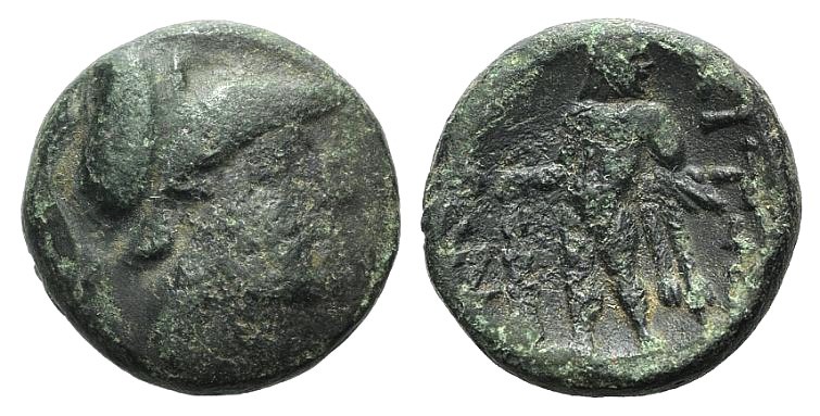 Aetolian League, c. 250-150 BC. Æ Hemiobol (17mm, 5.79g, 6h). Helmeted head of A...