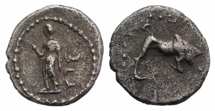 Asia Minor, Uncertain, 4th century BC. AR Obol(?) (9mm, 0.60g, 6h). Bull butting...