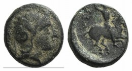 Mysia, Astyra. Tissaphernes (c. 400-395 BC). Æ Chalkous (9mm, 1.06g, 6h). Helmeted head of Athena r. R/ Tissaphernes on horseback r. Winzer 6.3; SNG B...