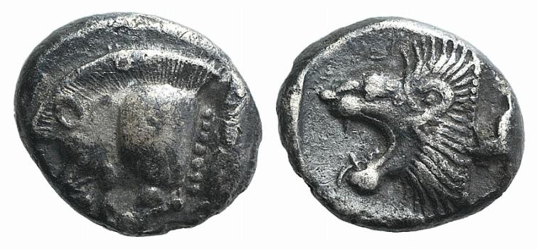 Mysia, Kyzikos, c. 450-400 BC. AR Diobol (9mm, 1.10g, 12h). Forepart of boar l.;...
