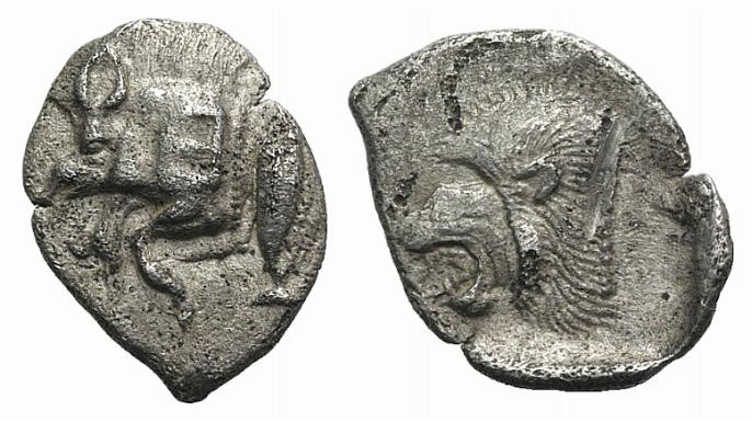 Mysia, Kyzikos, c. 450-400 BC. AR Obol (12mm, 0.80g, 9h). Forepart of boar l.; t...