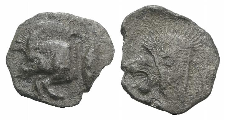 Mysia, Kyzikos, c. 450-400 BC. AR Obol (11mm, 0.63g, 9h). Forepart of boar l.; t...