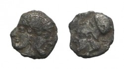 Mysia, Lampsakos, c. 500-450 BC. AR Obol (8mm, 0.50g, 6h). Female janiform head. R/ Helmeted head of Athena l. within incuse square. SNG BnF 1128-31. ...