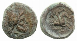 Mysia, Lampsakos, c. 4th century BC. Æ (13mm, 2.41g, 12h). Laureate head of Zeus r. R/ Forepart of pegasos r.; below, trident r. SNG Copenhagen 215. G...