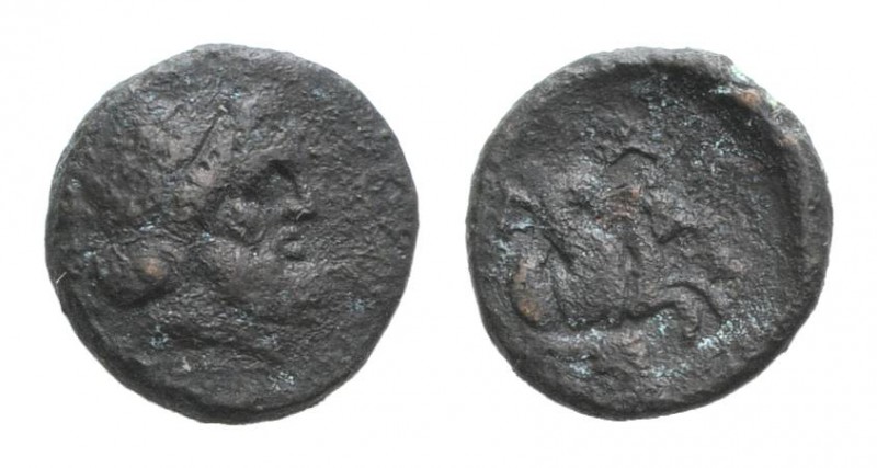 Mysia, Lampsakos, c. 4th century BC. Æ (14mm, 3.06g, 11h). Laureate head of Zeus...