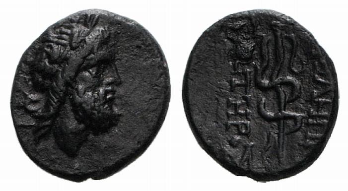 Mysia, Pergamon, c. 133-27 BC. Æ (16mm, 3.24g, 3h). Laureate head of Asklepios r...