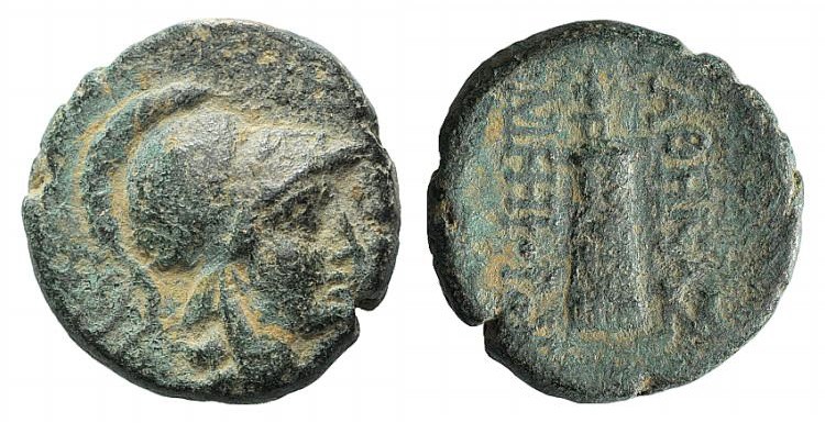 Mysia, Pergamon, c. 133-27 BC. Æ (18mm, 5.25g, 12h). Helmeted head of Athena r. ...