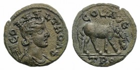 Troas, Alexandria. Pseudo-autonomous issue, c. mid 3rd century AD. Æ (20mm, 4.26g, 1h). Turreted and draped bust of Tyche r., with vexillum over shoul...