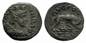Troas, Alexandria, Pseudo-autonomous issue, c. mid 3rd century AD. Æ (21mm, 5.16g, 12h). Turreted and draped bust of Tyche r.; vexillum behind. R/ She...