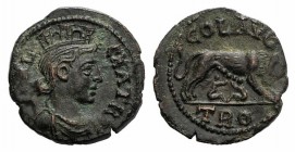 Troas, Alexandria, Pseudo-autonomous issue, c. mid 3rd century AD. Æ (20mm, 5.07g, 2h). Turreted and draped bust of Tyche r.; vexillum behind. R/ She-...