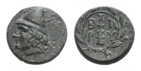 Troas, Birytis, c. 300 BC. Æ (17mm, 5.75g, 12h). Head of Kabeiros l., wearing pileos; two stars above. R/ Club within wreath. BMC 1; SNG Copenhagen 24...