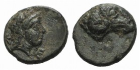 Troas, Kebren, c. 4th century BC. Æ (9mm, 0.87g, 9h). Laureate head of Apollo r. R/ Ram's head r. SNG Copenhagen 266; SNG von Aulock 1548-9. Green pat...