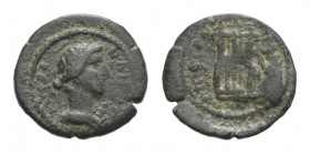 Aeolis, Myrina. Pseudo-autonomous issue, 2nd century AD. Æ (17mm, 2.52g, 12h). Fl. Kalli. (?), strategos. Laureate and draped bust of Apollo r.; palm ...