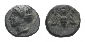 Ionia, Ephesos, c. 375 BC. Æ (9mm, 1.49g, 12h). Female head l. R/ Bee. SNG Copenhagen 256; SNG von Aulock 1839. Green patina, VF