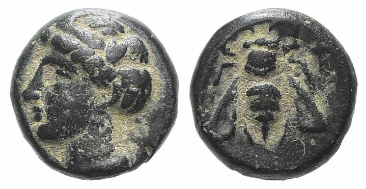 Ionia, Ephesos, c. 375 BC. Æ (9mm, 1.44g, 12h). Female head l. R/ Bee. SNG Copen...