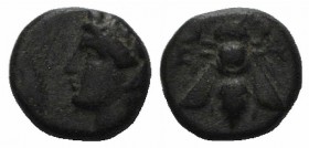 Ionia, Ephesos, c. 375 BC. Æ (9mm, 1.33g, 12h). Female head l. R/ Bee. SNG Copenhagen 256; SNG von Aulock 1839. Green patina, near VF