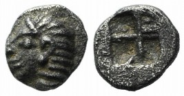 Ionia, Kolophon, late 6th century BC. AR Tetartemorion (4mm, 0.16g). Archaic head l. R/ Incuse square punch. SNG Kayhan 343-7; SNG von Aulock 1810. Go...