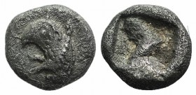 Ionia, Phokaia, c. 521-478 BC. AR Diobol (9mm, 1.29g). Head of griffin l. R/ Quadripartite incuse square. SNG Copenhagen Supp. 339; SNG von Aulock 793...