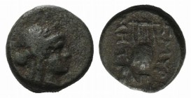 Ionia, Smyrna, c. 115-105 BC. Æ (11mm, 1.41g, 12h). Metr-, magistrate. Laureate head of Apollo r. R/ Lyre. SNG Copenhagen 1176. Green patina, near VF