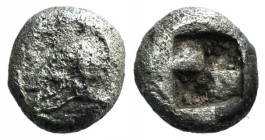 Ionia, Uncertain, c. 500 BC. AR Hemiobol (?) (6mm, 0.18g). Helmet l. R/ Quadripartite incuse square. Cf. SNG Kayhan 743 (obol). VF