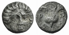 Islands of Caria, Rhodos. Rhodes, c. 408/7-390 BC. AR Hemidrachm (10mm, 1.60g, 12h). Head of Helios facing slightly r. R/ Rose within incuse square. A...