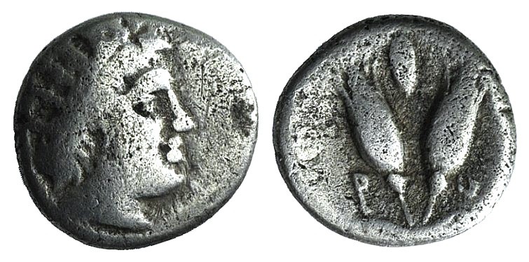 Islands of Caria, Rhodes, c. 229-205 BC. AR Diobol (8mm, 0.75g, 12h). Radiate he...