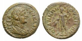 Lydia, Julia Gordus. Pseudo-autonomous issue, 2nd century AD. Æ (19mm, 4.07g, 6h). Draped bust of Senate r. R/ Dionysos standing l., holding kantharos...