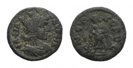 Lydia, Philadelphia. Pseudo-autonomous issue, c. 2nd-3rd century AD. Æ (16mm, 2.90g, 12h). Turreted and draped bust of Tyche r. R/ Asklepios standing ...
