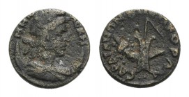 Lydia, Sardeis. Pseudo-autonomous issue, 3rd century AD. Æ (20mm, 5.27g, 6h). Draped bust of Mên r., wearing Phrygian cap, crescent on shoulders. R/ R...