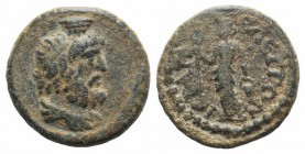 Phrygia, Hierapolis. Pseudo-autonomous issue, 2nd-early 3rd century AD. Æ (19mm, 5.16g, 6h). Draped bust of Serapis r., wearing calathus. R/ Isis stan...